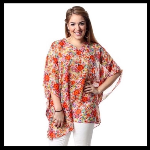 AMRITA Singh Georgette Silk Tunic Blouse Color: Multi Floral - Picture 1 of 8